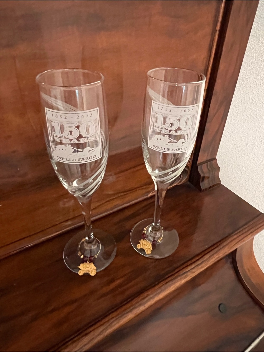Wells Fargo 150th Anniversary Etched Champagne Flutes – Clear Glass (Set of 2)